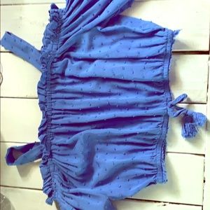 Blue cropped cold shoulder top